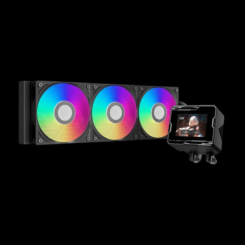 CPS GT360M ARGB Display AIO CPU Liquid Cooler، قدرة تبديد حراري 300W، شاشة IPS LCD قابلة للتخصيص بحجم 2.8 بوصة، أسود