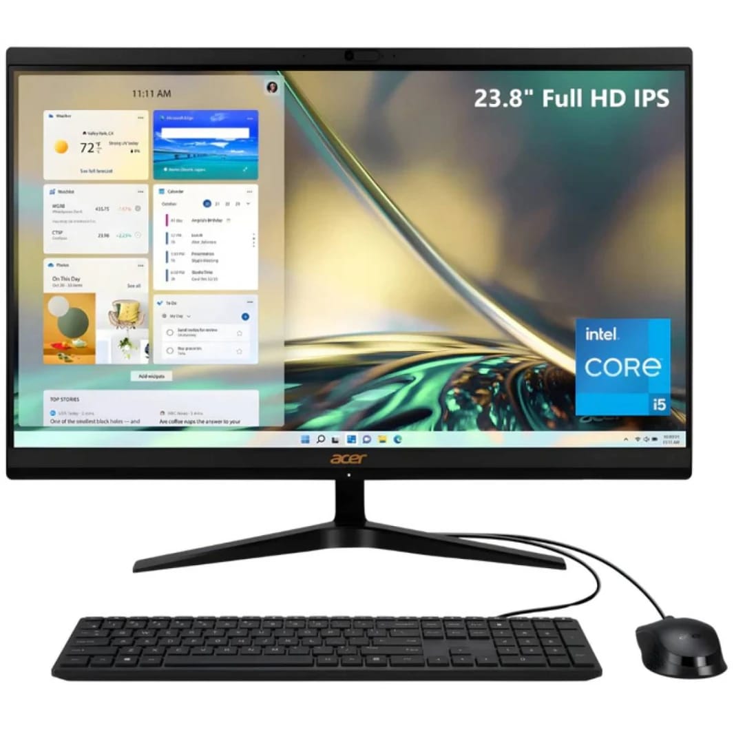 Acer Aspire All-in-One AIO C24-1700 Slim، الجيل 12 من Intel Core i5 1235U، 12GB DDR4، 512 SSD، شاشة 24" FHD IPS، Wi-Fi 6، BT 5.0، لوحة مفاتيح وماوس USB سلكي - أسود