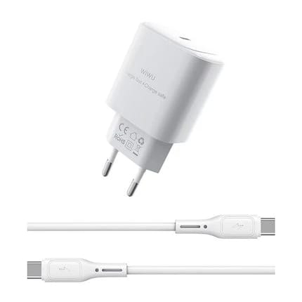 شاحن WiWU Essen بقوة 30 واط GaN مع مجموعة كابل Wi-G008 EU Plug + C-C Cable