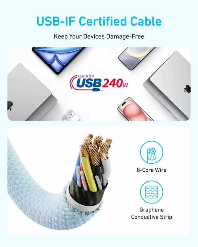 كابل Anker ZOLO USB-C إلى USB-C (1 متر، 240 واط)