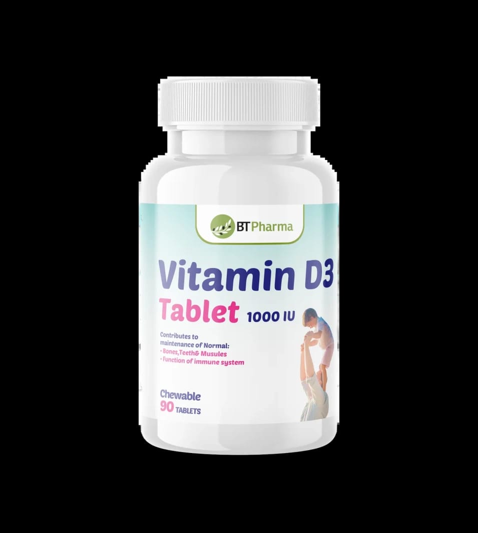 أقراص فيتامين D3 القابلة للمضغ 1000 وحدة دولية من BT Pharma