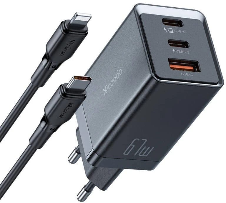 شاحن ماكدودو 67 واط بمخرجين USB C و USB - أسود
