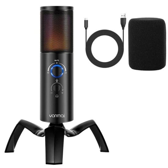 ميكروفون يانماي Q18 USB احترافي RGB - أسود