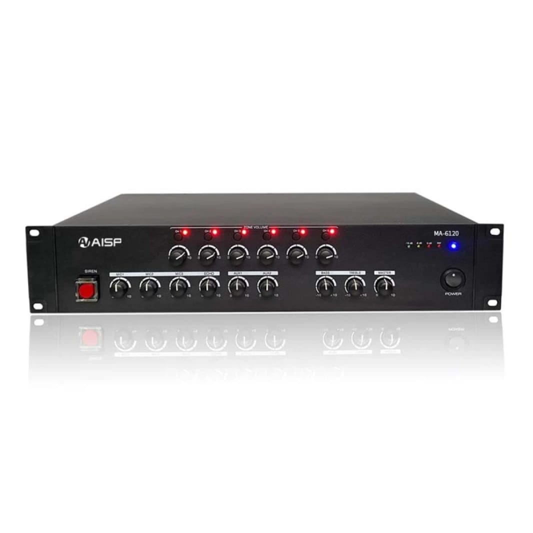 مضخم صوت AISP MA-6120 مع ست مناطق وصفارة 120 واط