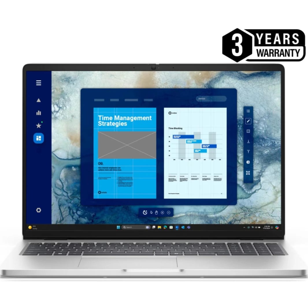 ديل برو 16 بلس، لابتوب بتشطيب معدني، شاشة 16 بوصة FHD+ IPS، معالج إنتل كور ألترا 7، 16 جيجابايت رام، 512 جيجابايت SSD، جرافيكس إنتل آرك - فضي بلاتيني (ضمان 3 سنوات)