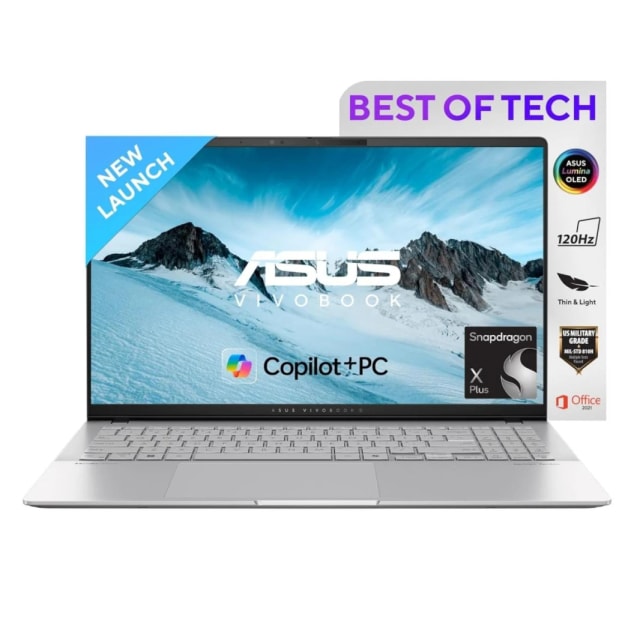 لابتوب جديد ASUS Vivobook S 15 OLED | معالج Snapdragon® X Plus X1P 42 100، محرك Qualcomm® AI 16GB DDR5X، شاشة OLED 3K 120Hz مقاس 15.6 بوصة، بطارية طويلة المدى للغاية