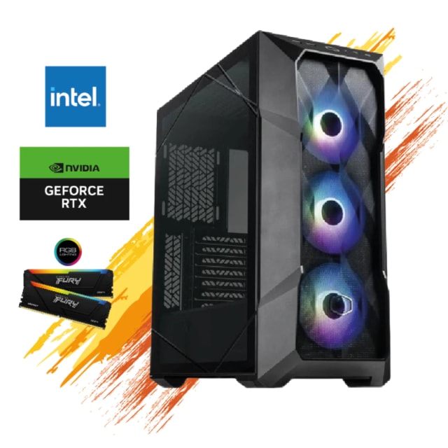 كمبيوتر مكتبي للألعاب GTS 27 | معالج Intel® Core™ I7 13700F 16 نواة، وبطاقة رسوميات GeForce RTX 4060 Ti سعة 8 جيجابايت GDDR6، وذاكرة DDR4 سعة 32 جيجابايت بسرعة 3600 ميجاهرتز، ومحرك أقراص SSD NV2 سعة 1