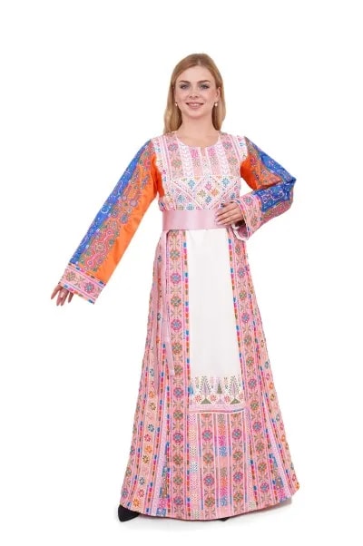نقشة ثوب كم ستان ازرق و اورانج